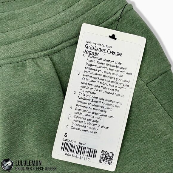 LULULEMON MEN’S GRIDLINER FLEECE JOGGERS IN HEATHERED GREEN TWILL SIZE SMALL NWT - Picture 8 of 15